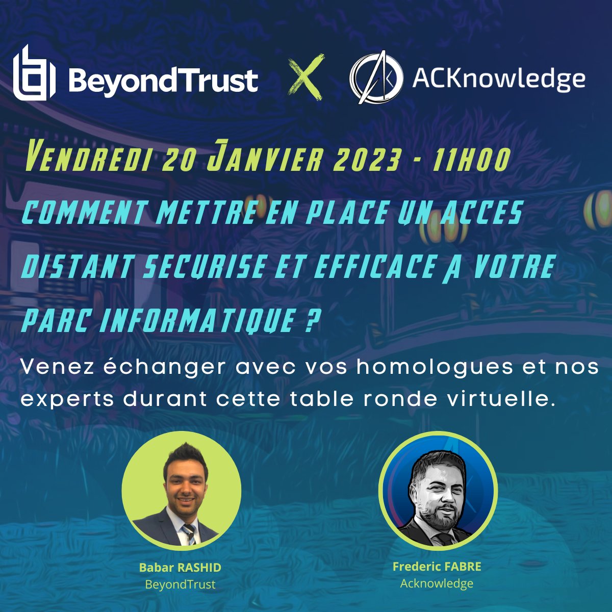 Comment mettre en place un accès distant sécurisé et efficace à votre parc informatique ?
Table ronde virtuelle le 20 Janvier, à 11h, avec vos homologues.

+ d'infos : bit.ly/3IBn711 

#cybersecurite #RemoteSupport #adminrights #remoteaccess #remotework <a href="/Beyondtrust_FR/">BeyondTrust_France</a>