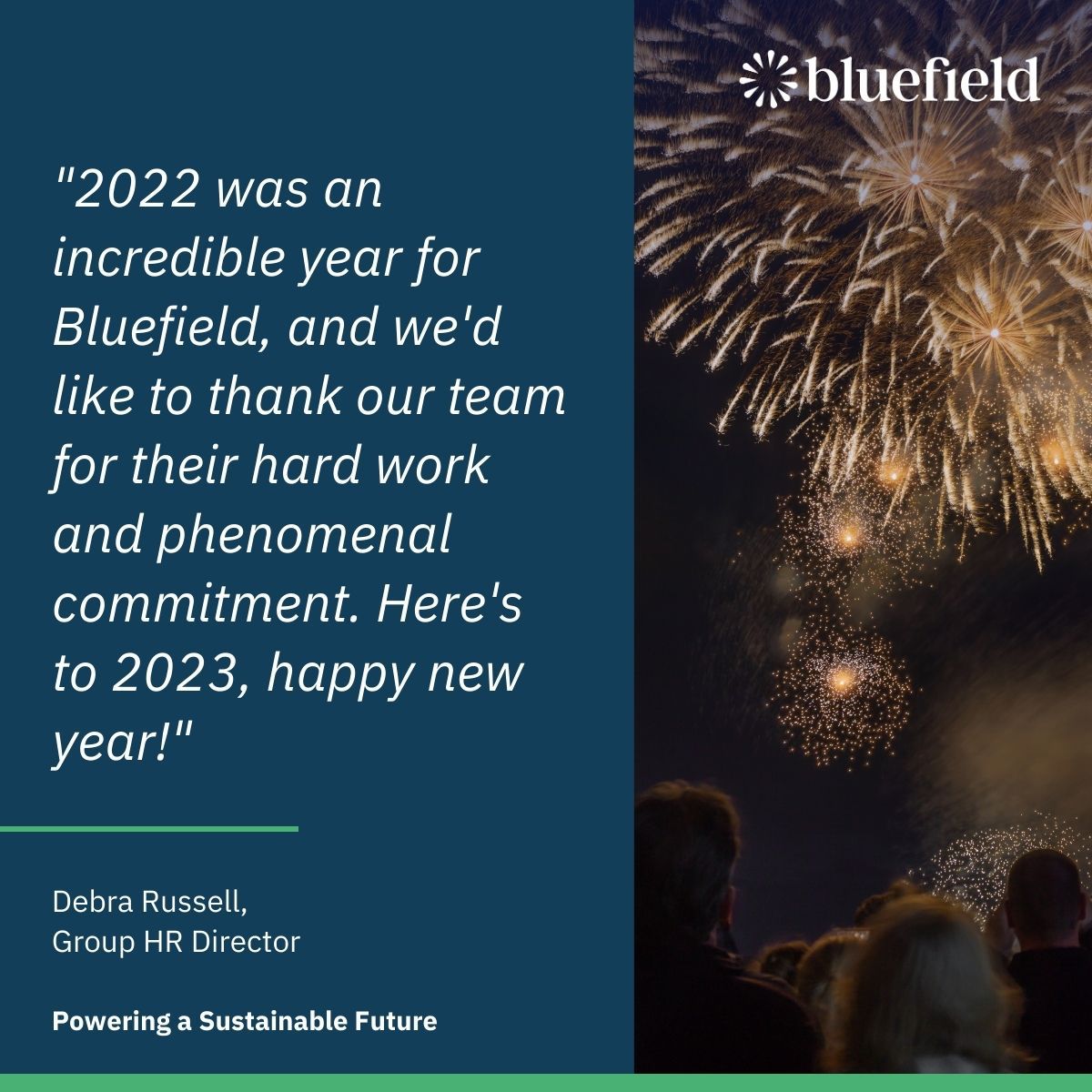 BluefieldLLP's tweet photo. We are excited for what 2023 will bring and look forward to powering a #sustainable future. #HappyNewYear! https://t.co/gm0mAPJkux