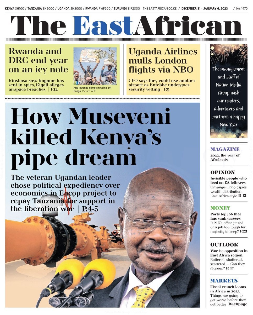 cannon_brendon's tweet photo. Front page @The_EastAfrican report based on @StephenMogaka11's and my article "Rivalry in #EastAfrica: The case of the #UKCOP and the #EACOP." It documents @KagutaMuseveni's fight to exclude #Kenya from #EastAfrica's oil pipelines. Here's our article: https://t.co/1596pPm92Y https://t.co/iigrAgl1wZ