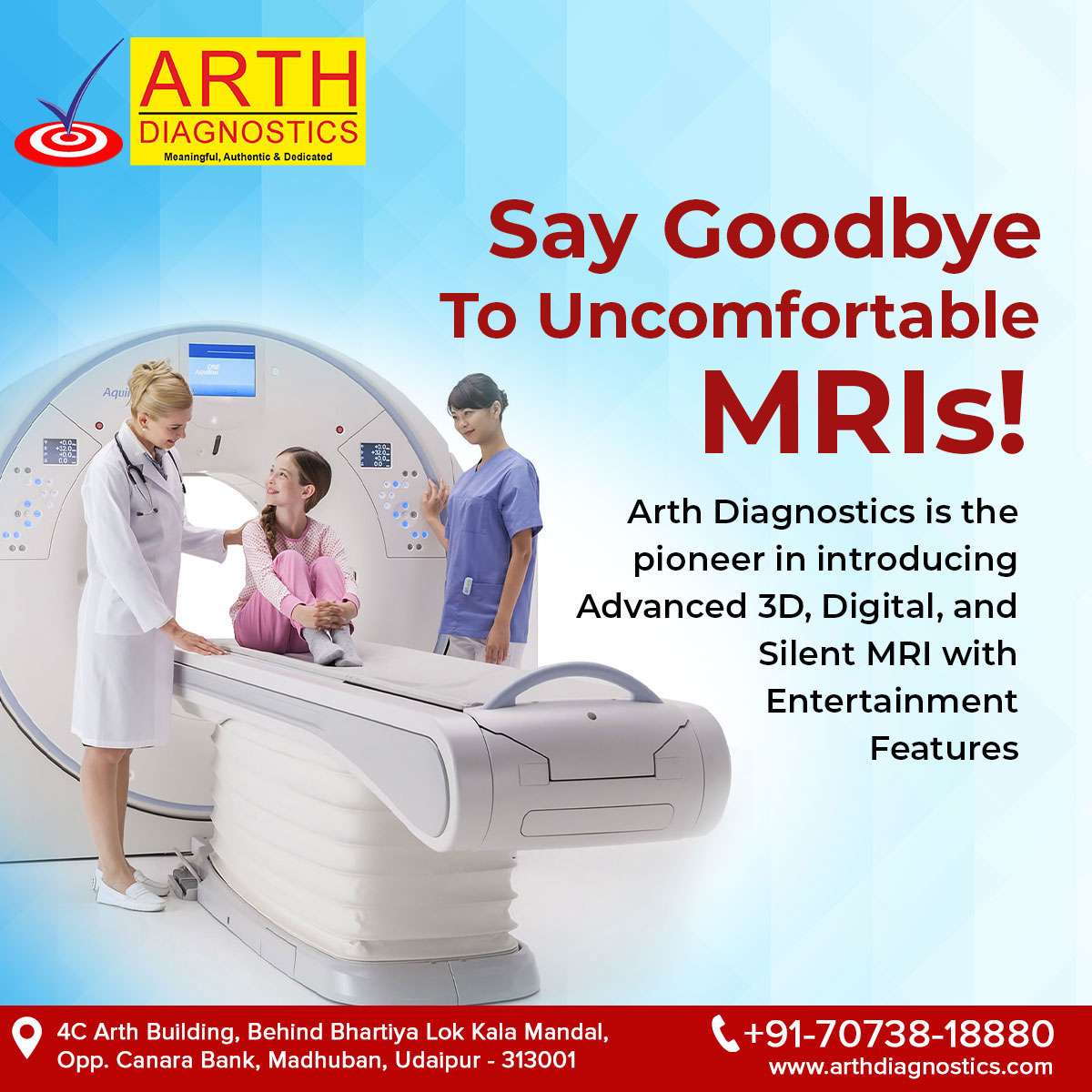 ArthDiagnostics's tweet photo. Arth Diagnostics  MRI experience can be gratifying and enlightening.

📞To book an appointment call: +918559855945
🌐Visit : https://t.co/soG3mdZ65e

#dianostics #healthfirst #healthylife #healthcare #healthcareservice #pathologylab #bestmri #3ddigitalmri #udaipurblog https://t.co/ltKksPZprV