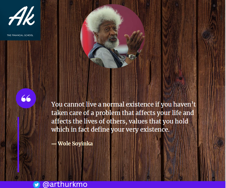 ArthurKmo's tweet photo. Most times, people who have solved their problems stand a better chance of helping others.
Wole Soyinka says "You can't live a normal existence if you haven't taken care of a problem that affects your life and affects the lives of others."
#AddValue
#SolveYourProblem https://t.co/Od0TUduuIl