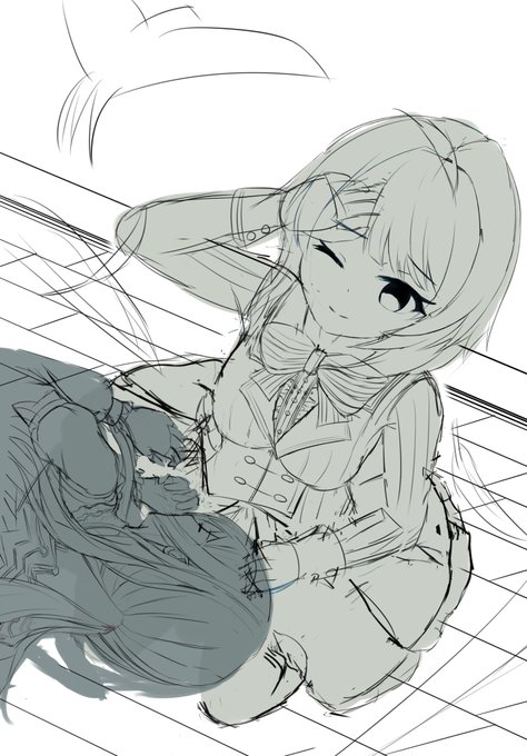 ラフ中ラフ中

さいとうなおき先生が俯瞰構図は、キャラ可愛く描けるとおっしゃってたので、チャレンジした!
のはいいんだけど、こういう構図重なりが多くなるから、いまいちバランスが分からなくなるなぁ・・ 