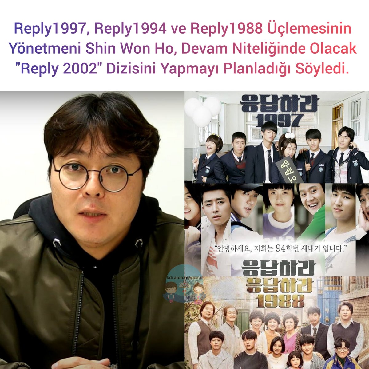 kdrama_magazin's tweet photo. #Reply1997, #Reply1994 ve #Reply1988 Üçlemesinin Yönetmeni Shin Won Ho, Devam Niteliğinde Olacak #Reply2002 Dizisini Yapmayı Planladığı Söyledi.
"Gerçekten sorgulayabileceğiniz bir tarih var" dedi. https://t.co/0f2w3bbMEM