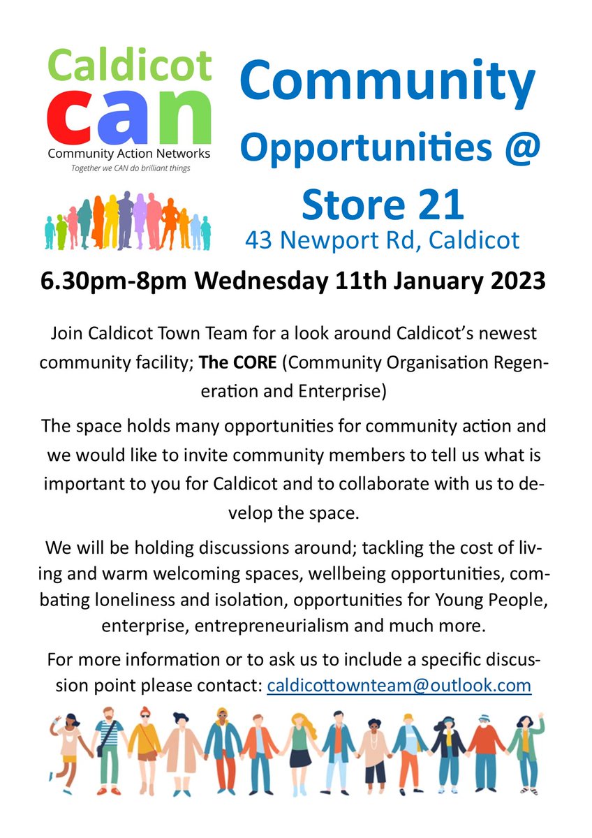 *FREE EVENT* Store 21 has been taken on by @CaldicotTT as a centre for enterprise & community development. All community members, projects and services are welcome to help relaise the space's potential & co-produce community activities! bit.ly/Store21CANCald… @MonmouthshireCC