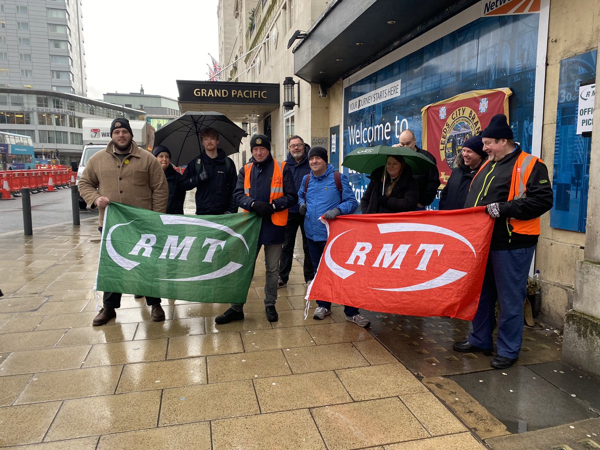 GazJacksonrmt's tweet photo. Rain or shine join the picket line ✊#LEEDS @RMTunion https://t.co/w4h9LqPqLO