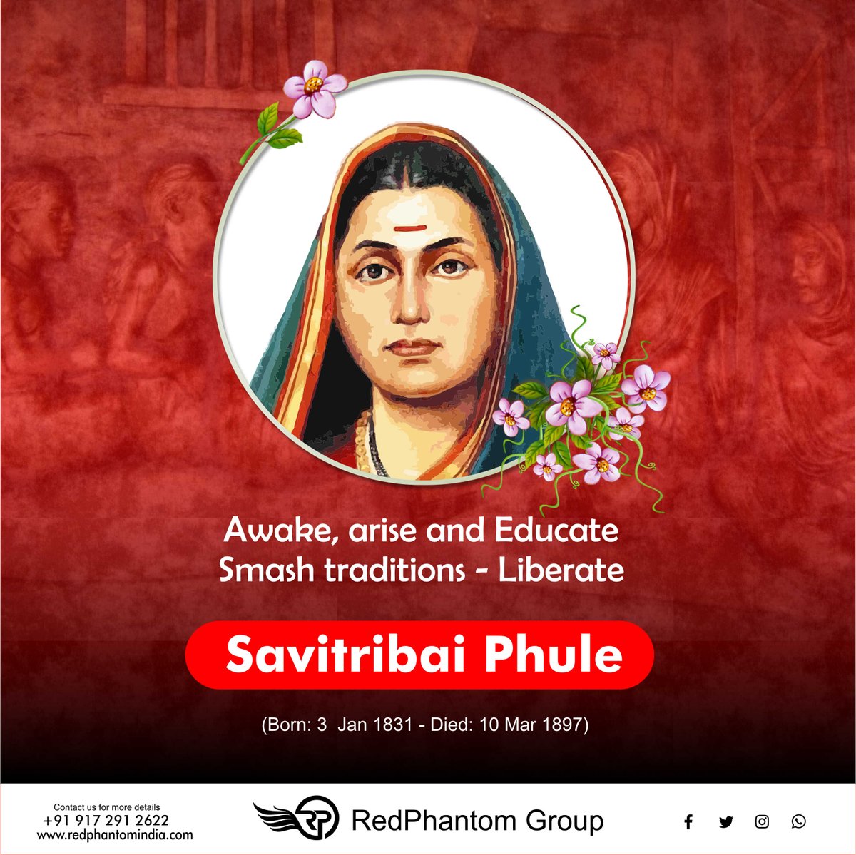 redphantomgroup's tweet photo. Small tribute to the Educationalist, Social Reformer, and Poet Savitribai Phule on her Birth Anniversary. 💐  

#savitribaiphule #redphantomgroup #maharashtra #study #social #rptechnovelty #rptn #birth #education #transformation #india #learn https://t.co/HlyVDUqoED