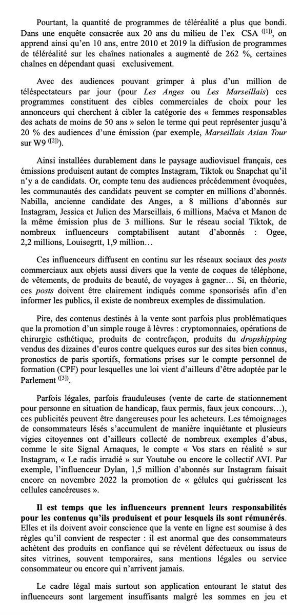 "Proposition de loi visant à lutter contre les dérives
des influenceurs sur les réseaux sociaux" déposée le 27 décembre 2022 à l'Assemblée nationale ! 👇
