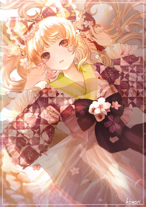 新春迎春桜の花の和風ワンピース#迎春 #イラスト 