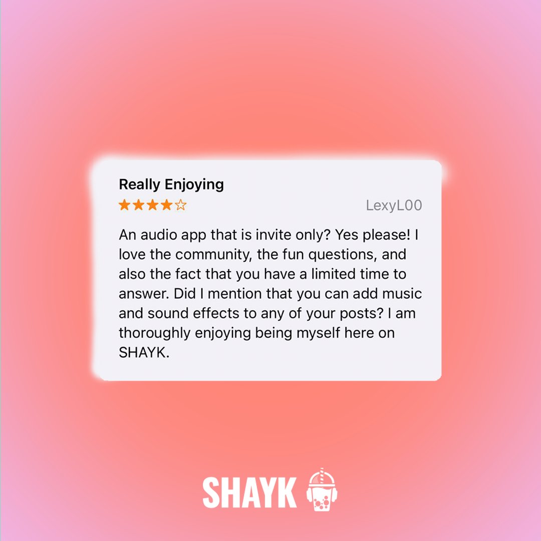 TalkalyticsAi's tweet image. Unlock your true self with the powerful tools needed to tell captivating 30-second stories, with SHAYK 🌬️
#appreview #SHAYK #SHAYKapp #socialaudio #socialmedia