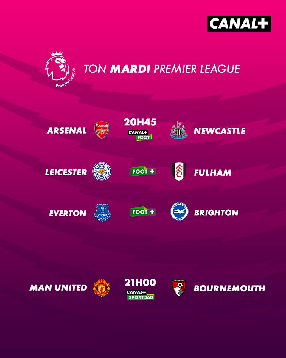 Énorme choc entre 2 équipes au sommet de la Premier League 💥 Le leader Arsenal 🆚 Newcastle (3ème), c'est ce soir à 20H45 sur CANAL+FOOT ⚽️