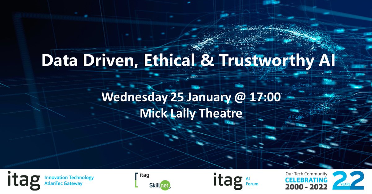 itag's AI Forum is delighted to bring you 'Data Driven, Ethical &amp; Trustworthy AI' with Gar Hynes, Head of Product, <a href="/CitySwift/">CitySwift</a> and Dr Malika Bendechache, Assistant Professor of Computer Science, <a href="/uniofgalway/">Ollscoil na Gaillimhe | University of Galway</a>  

Wed 25th Jan Mick Lally Theatre, Galway
bit.ly/3Yos4Q8