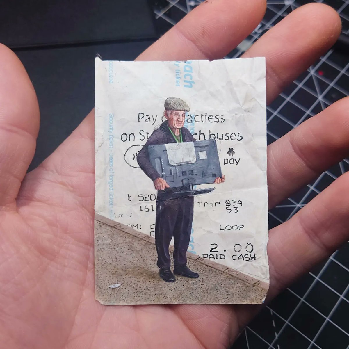 #newyear #newartwork my first painting of 2023, 
'The Mummy Returns' 
Acrylic on bus ticket,
8.5 X 6 cm