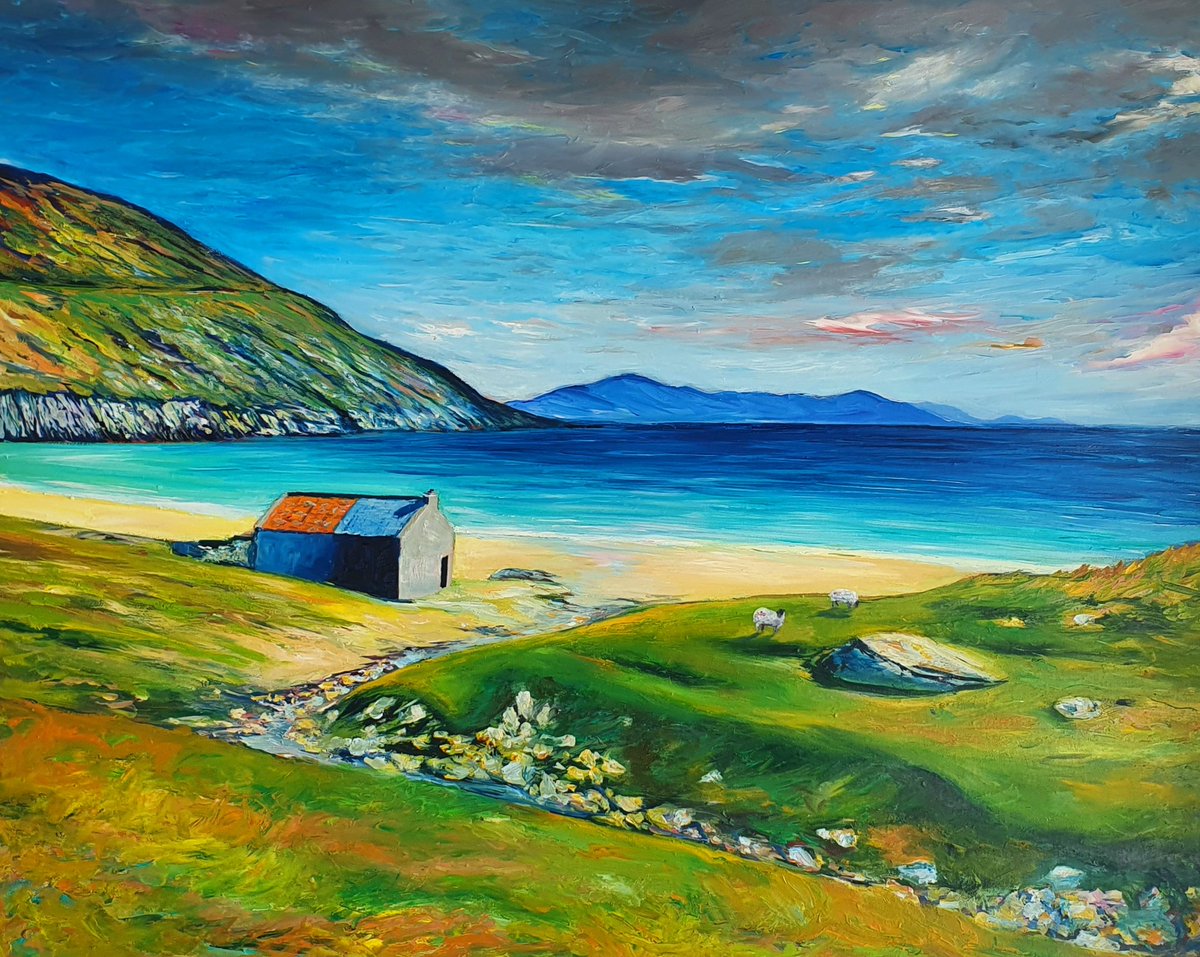 Aoifedowdartist's tweet image. Oileán Acla🩵 #oilpainting #Mayo #Ireland #art #ealaín
