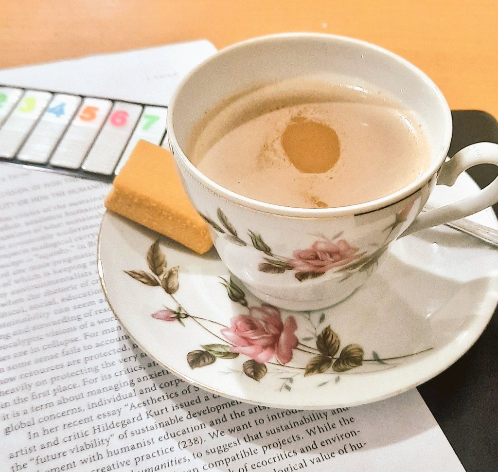 JavariaFarooqui's tweet photo. The year is 2023. I'm old. Yet, I still need caffeine all the time to coax me into thinking productively and to convince me that I can write. 
Must try to act like a grownup, somehow, and read scholarly stuff without hot beverage &amp; biscuit support! 
#academiclife #readingforwork https://t.co/L9UjQwWaMC