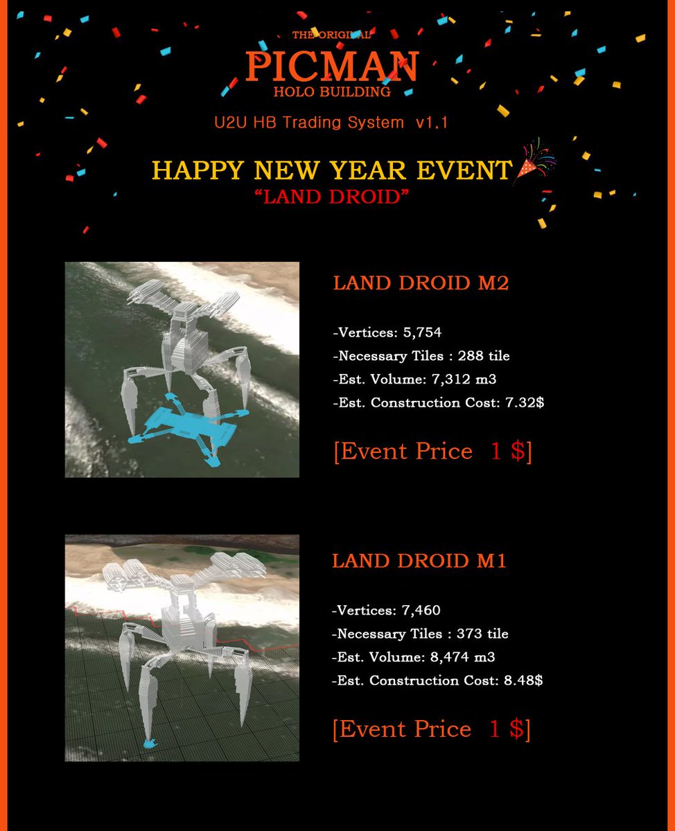 E2_picman's tweet photo. 🏗 Happy New Year  🏗  [EVENT]
Land Droid
M1 👇https://t.co/N6LOJ44hqv

M2👇
https://t.co/4plJT8aRbw

@earth2io #홀로빌딩 #picman #earth2 #holobuilding #cydroid #Builders
#3d #droid #HappyNewYear #어스2 https://t.co/Q0PopFJmfH