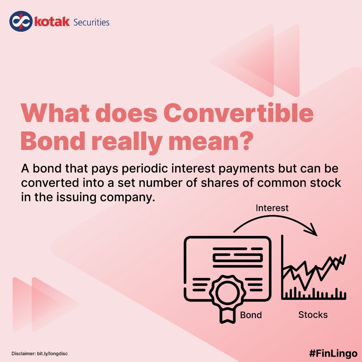 kotakneo's tweet photo. Does this make you want to add convertible bonds to your portfolio?
Learn more about finance with our #FinLingo series.
Disc: https://t.co/mM1sKSCLLA
#FinLingo #ConvertibleBonds #StockMarketInvesting #KotakSecurities #Stocks #IndianStockMarket #Shares #StockMarket #Investment https://t.co/bodJ5XwUsN