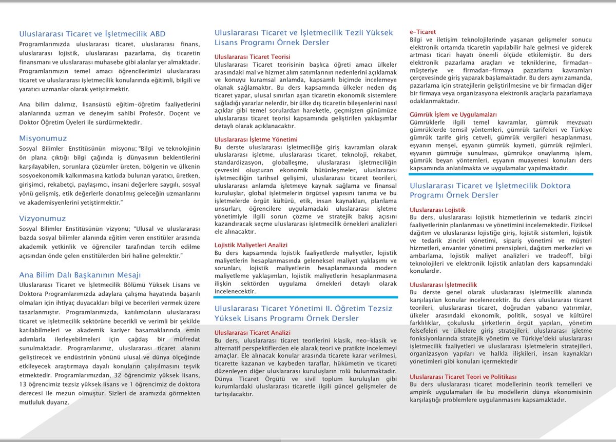 Lisansüstü programlarımız hakkında bilgi sahibi olabileceğiniz broşürümüz yayınlandı.