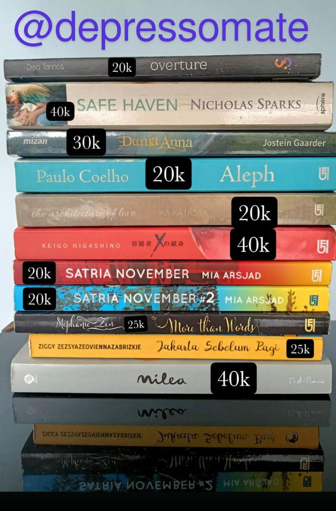 depressomate's tweet image. WTS - Preloved books 🫶🏽

A lil&apos; damaged here and there.
Nego, dm!
Dikirim dr Jkt.

#prelovedbooks #wtsbooks #wtspreloved