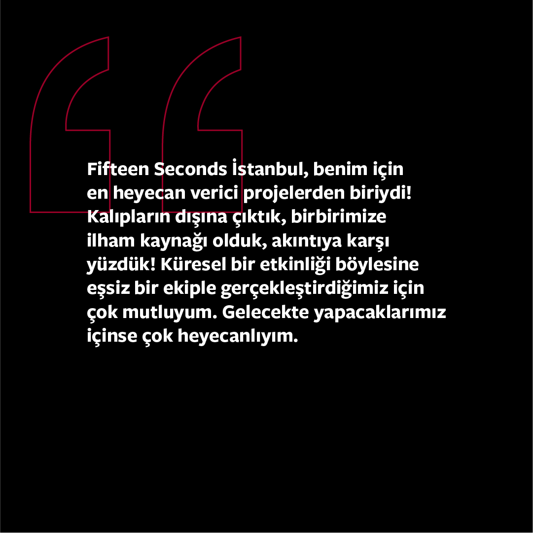 Jr. Art Director'umuz Zeynep, "Kalıpların dışına çıktık, birbirimize ilham kaynağı olduk, akıntıya karşı yüzdük!" diyor.🤜🏻🤛🏻

#fifteenseconds #fifteensecondsistanbul #fartdirector #festival