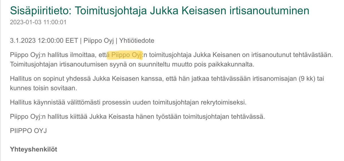 zijoittaja's tweet photo. Piippolan vaari lähtee…hiiala hiaala hoi 🎶. Eka ilmoitettu listayhtiön teejiin vaihdos tänä vuonna. #piippo https://t.co/ls2XuuIChM