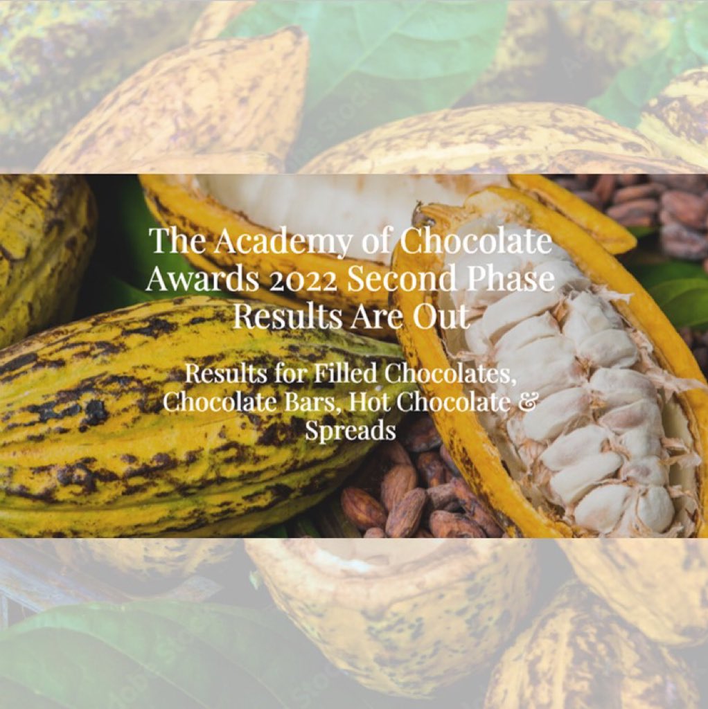 The Academy of Chocolate Awards 2022 Second Phase Results are out! Congratulations to all talented chocolate makers and chocolatiers, you've once again wowed and inspired the chocolate world! (Results here: lnkd.in/efMNfbJi)
#academyofchocolate #award #chocolate #winner