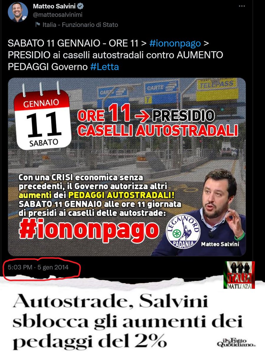 baffi_francesco's tweet photo. Tempo fa presidiava i caselli autostradali contro i rincari, ora aumenta i pedaggi.
Che pezzo di merda!
#SalviniPagliaccio 
#ilPeggior_GOVERNO_diSempre https://t.co/7Xlt4J3jlO