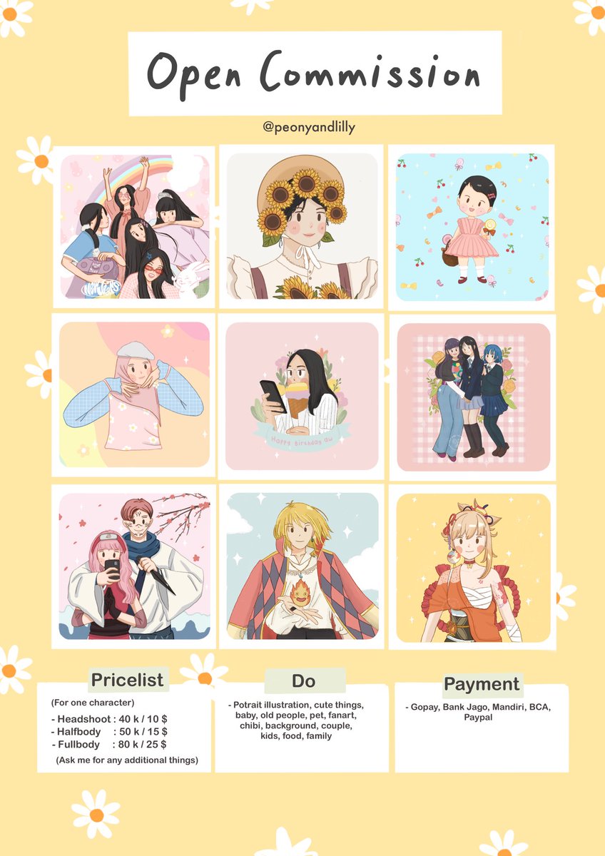 peonyandlilly's tweet photo. 🦄🌼✨Open Commission✨🌼🦄
Share, RT and likes are super appreciated.
Hello, I'm opening commission for local and international. Feel free to DM if you’ve got questions.Thank you everyone 💕☺️
@CmsnArtist_Id @cmsn_ART
#opencommissions #zonakaryaid #zonauang #artidn #jasagambar https://t.co/1rydo4ApX0