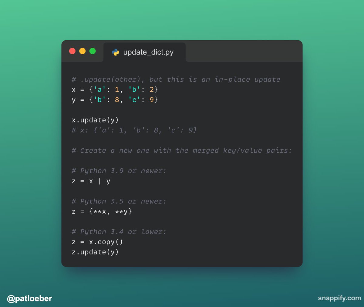 Python Tip:

How to merge two Dictionaries in Python