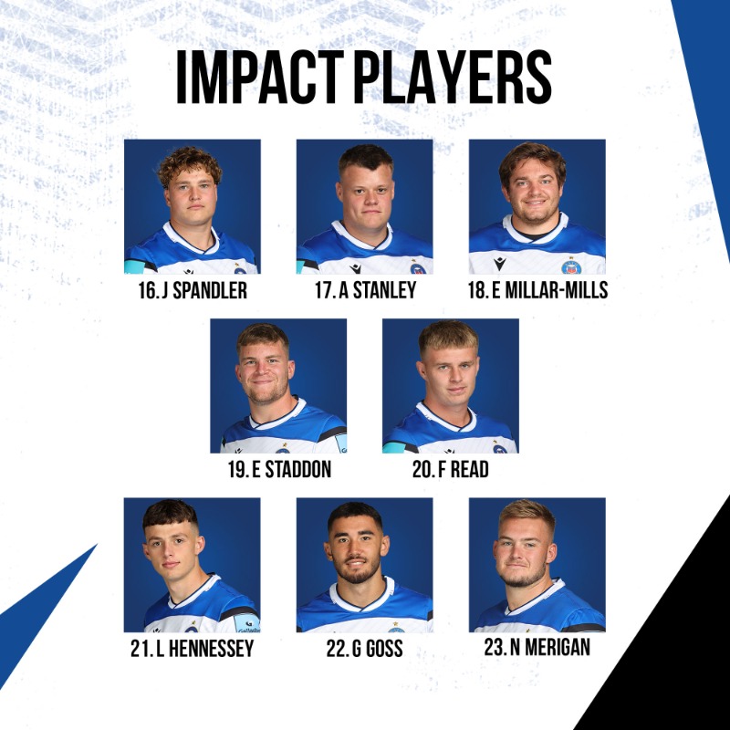 BathRugby's tweet photo. 𝙏𝙀𝘼𝙈'𝙎 𝙐𝙋! 💥

A first senior start for Archie Griffin in a team captained by @RichDC08. 🔵⚫️⚪️

@TomCarr_Smith and @georgeworboys10 will also pair up in the half-back positions, with @GlanvilleTom and Will Butt outside them on the wings.