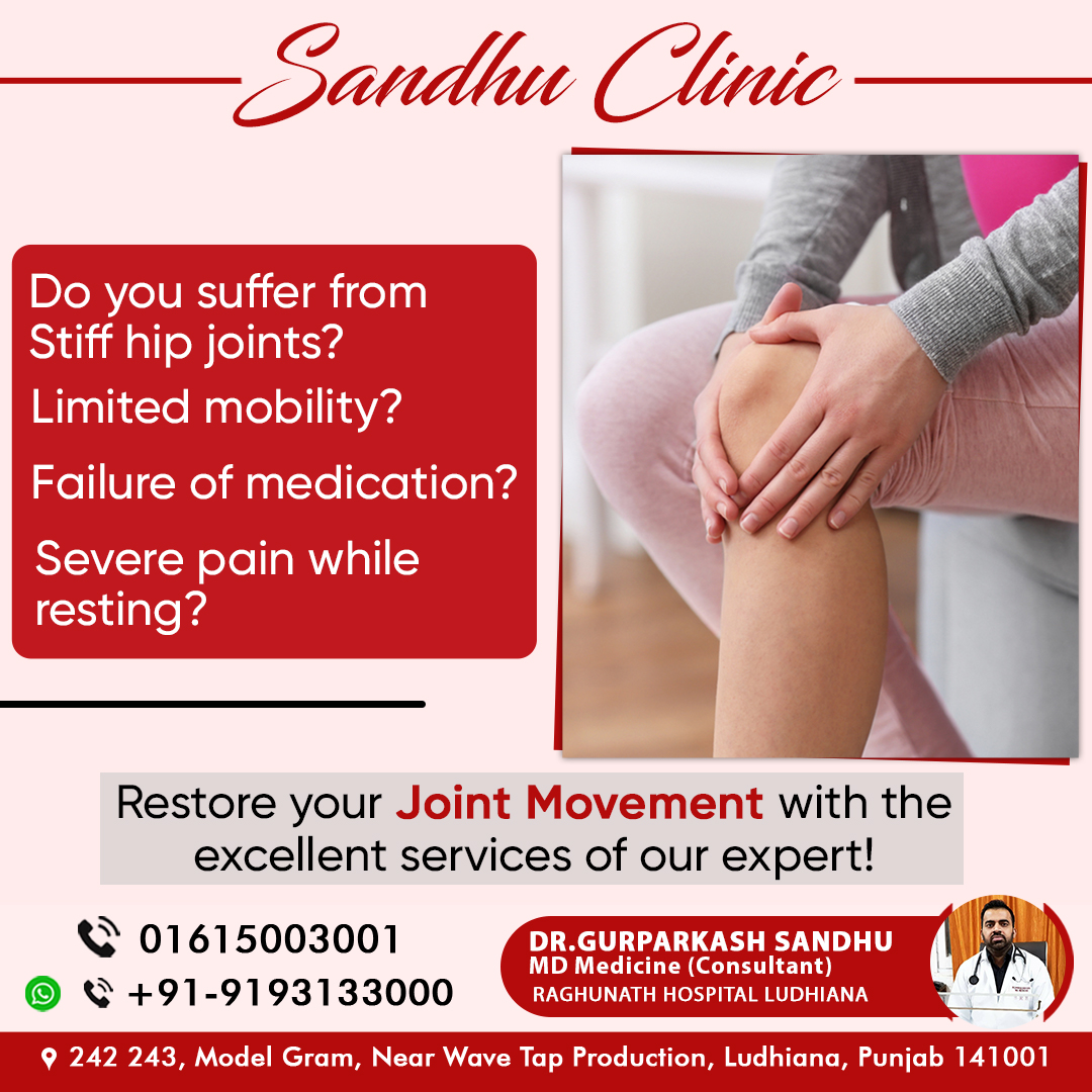 Do you suffer from Stiff hip joints?
Limited mobility?

Restore your Joint Movement with the excellent services of our expert!
☎️ +91-9193133000

#drgurparkashsandhu #sandhuclinic #suffering #stiff #hipjoints #limitedmobility #failure #medication #severepain #callnow☎️📞
