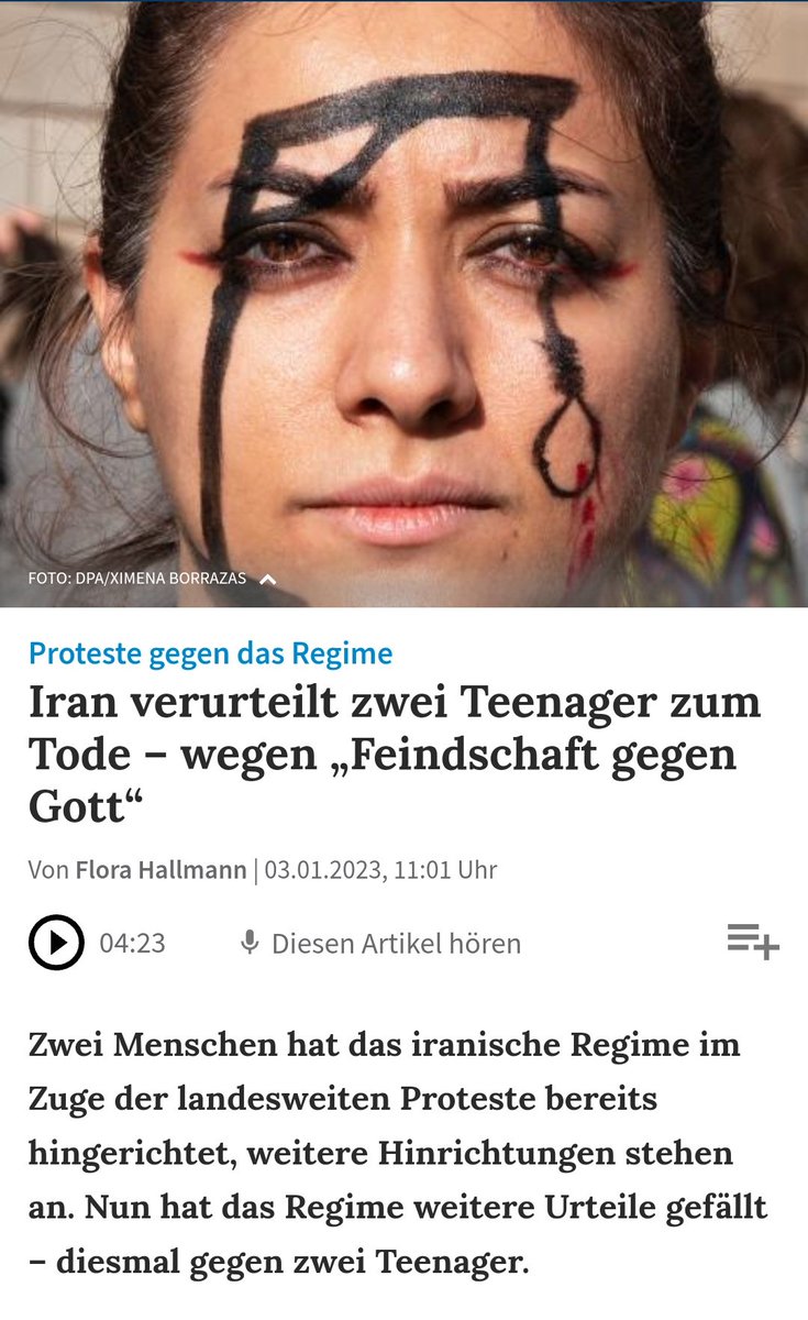 Liebe Medien, können wir bitte aufhören, in Sachen #IranRevoIution2022 von "Urteilen" eines Staates zu sprechen, so als hätte das irgendwas mit Rechtsstaatlichkeit zu tun? "Barbarisches Regime im #Iran kündigt Ermordung weiterer Kinder an" täte es IMHO auch. #IranRevoIution2023