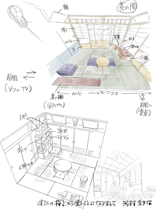 【#近江の桜とメシ食うことになりまして】・茶の間ストーブはちゃんと登場したことないけどあります。でもこのはが火を怖がるので、今後も使うシーンはないかも。コタツもこの家のどこかにあるはず。 