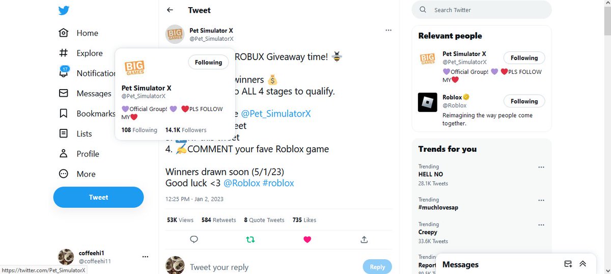 coffeehi11's tweet photo. @Pet_SimulatorX @Roblox I followed you https://t.co/NDLjcGMJK7