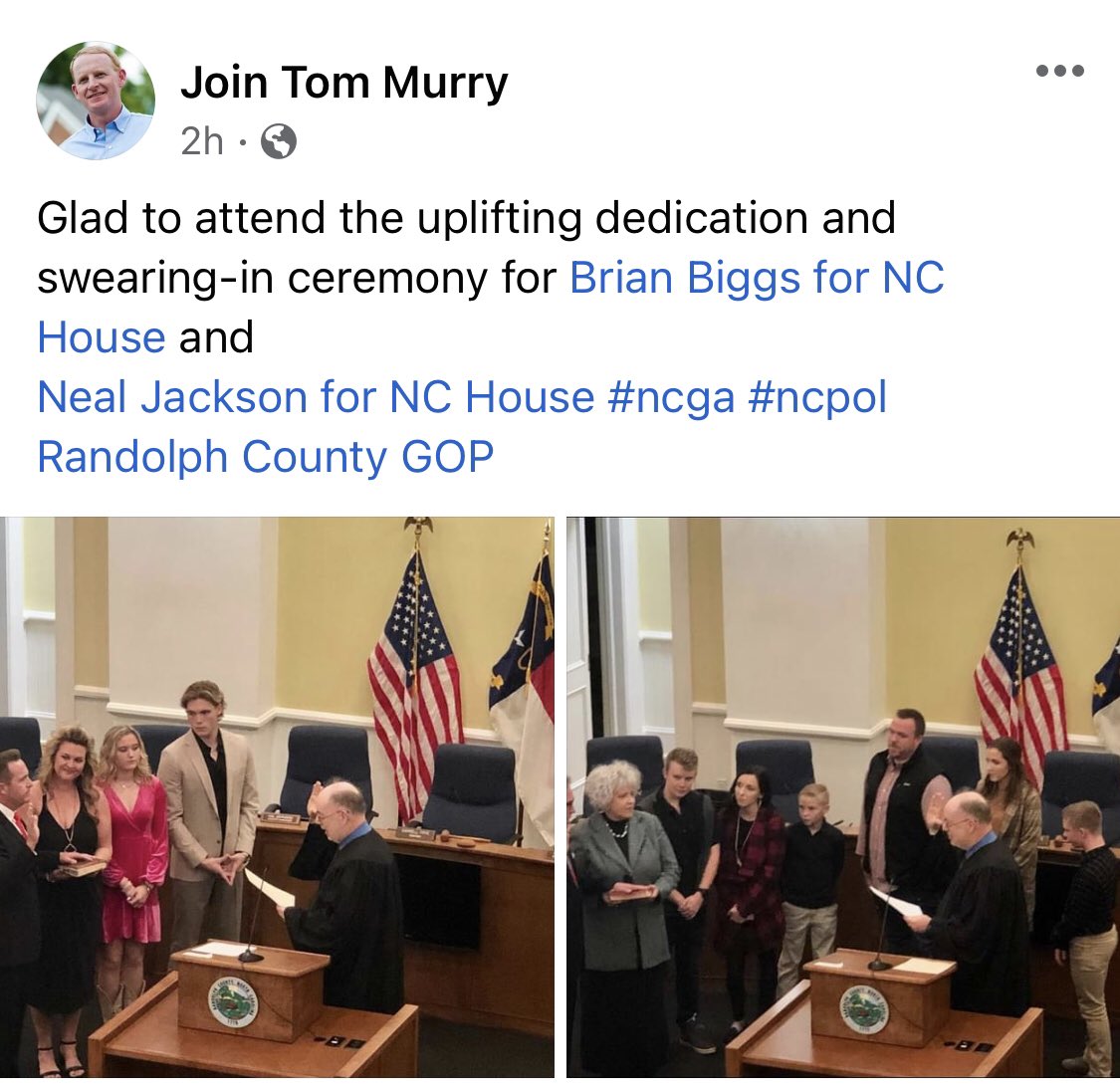 Tom_Murry's tweet photo. Number 3:
Historic #RandolphCo courthouse in #AsheboroNC for double swearing in for new @NCHouseGOP members
@BrianBiggs7 (House District 70) and @RepNealJackson (House District 78)
https://t.co/xQJER9WHr7
#ncga #ncpol https://t.co/DyEMmSVuC4