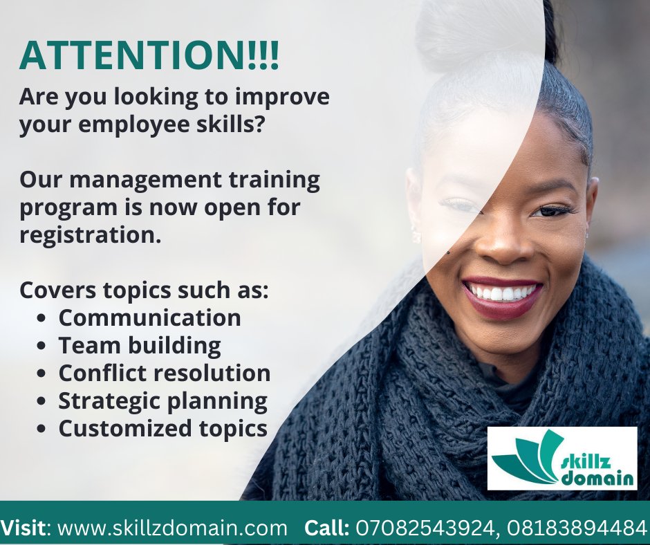 skillzdomain's tweet photo. Kickstart the new year in grand style  as we are all about unlearning and relearning skills that will impact greatly on organizational growth.
#management #trainings #abujabusiness #learning #development

Visit: https://t.co/CokVfyQdTg   
Call: 07082543924, 08183894484 https://t.co/jGrs0TnIeD