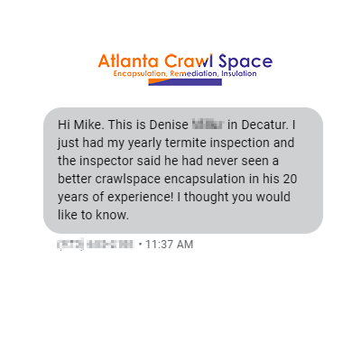 atlcrawlspace's tweet photo. Thank you Denise for sharing your experience with your crawl space encapsulation and basement waterproofing! Give us a call and see why #AtlantaCrawlSpace is rated higher than any other crawl space company in Atlanta. https://t.co/1UimjvDCBo