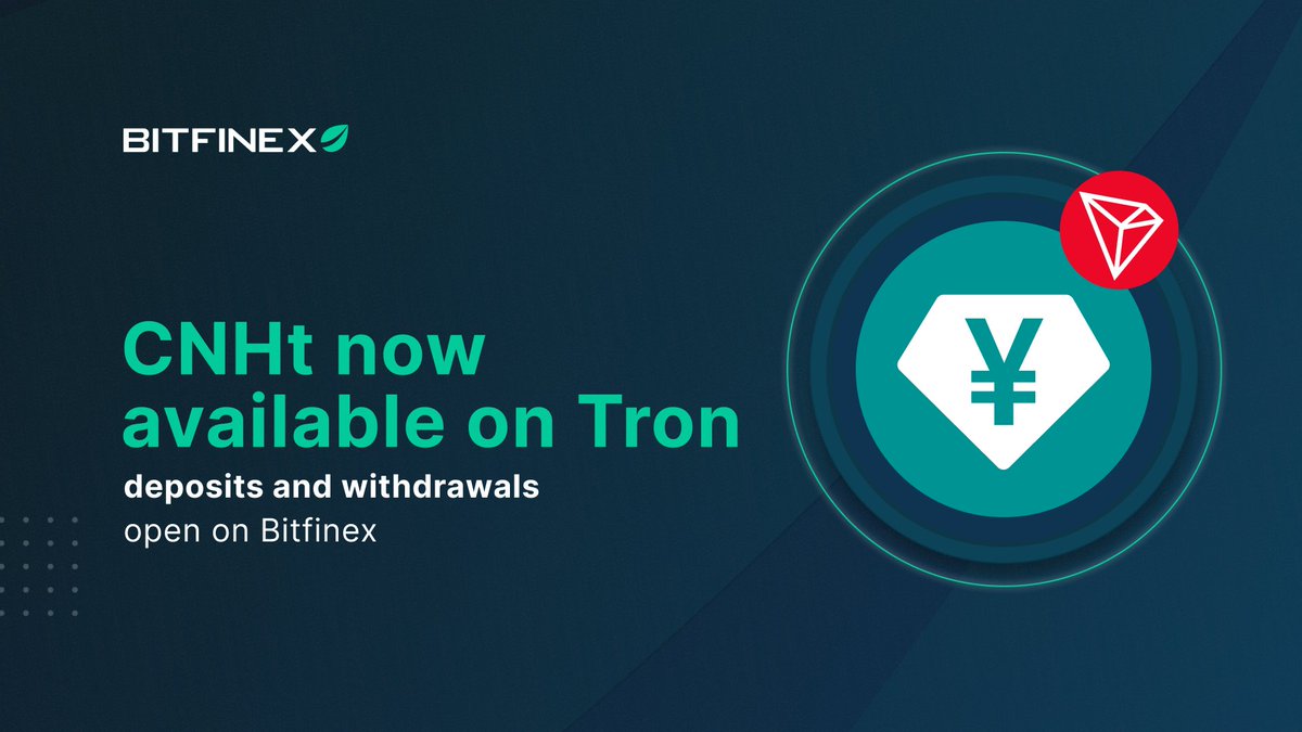 bitfinex's tweet photo. 📢 Deposit &amp; withdraw offshore Chinese Yuan-pegged Tether Tokens (CNHt) on Bitfinex via @trondao! ✨
Enjoy easy &amp; secure transactions via #Tron ✅

Learn more:
https://t.co/xL8W3ETMRS https://t.co/ew2gmYxSug