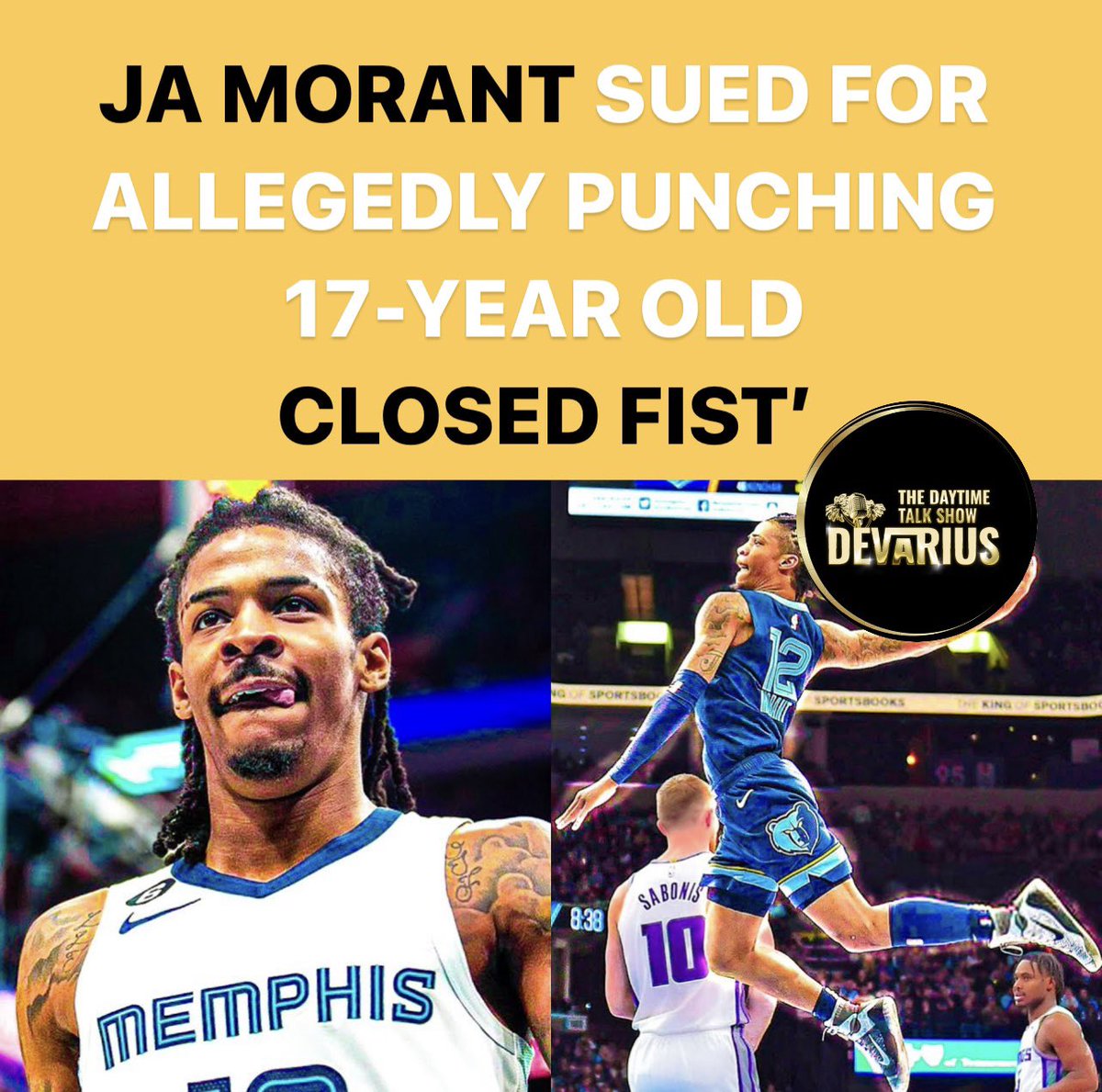 Ja Morant is being sued for allegedly punching a 17-year old with a closed fist’ at Tennessee residency. 
#TMZSPORTS has more here:

tmz.com/2023/01/03/ja-…