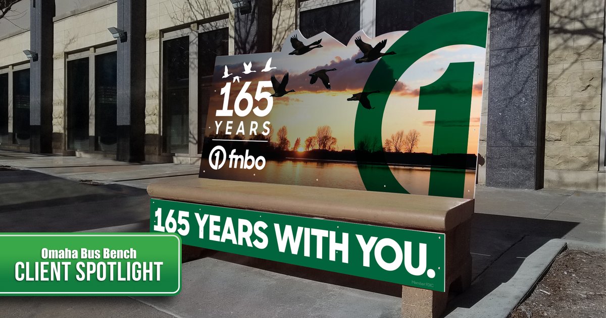 BestBuySignsOma's tweet photo. A business can change a lot in 165 years, and that business can also do a lot to help grow the community it serves. We’re happy to help @fnbo celebrate its history and service across the Omaha community through bus bench advertising! #OmahaBusBench #OOH #whatliftsyou https://t.co/qEXnrZonUG