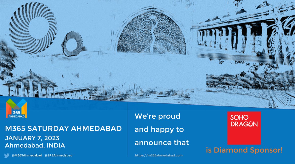 Kirti Prajapati (@kirtipprajapati) on Twitter photo 4 days to go for most awaited in-person event of the year!!!
Event Details: lnkd.in/d-KWmwp8
m365ahmedabad.com
Happy to share <a href="/SoHoDragon/">Team Dragon</a> as Diamond Sponsor for M365 Saturday Ahmedabad 2023.
#m365ahmedabad #spsevents #microsoft #m365 4 days to go for most awaited in-person event of the year!!!
Event Details: lnkd.in/d-KWmwp8
m365ahmedabad.com
Happy to share <a href="/SoHoDragon/">Team Dragon</a> as Diamond Sponsor for M365 Saturday Ahmedabad 2023.
#m365ahmedabad #spsevents #microsoft #m365