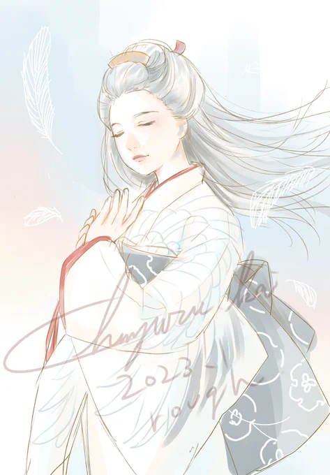 1月7日(土)より13日(金)まで開催、GALLERY AND LINKS 81( )のKIZUNA展に向けて「舞鶴」を水彩画にてお届けしまするよ 