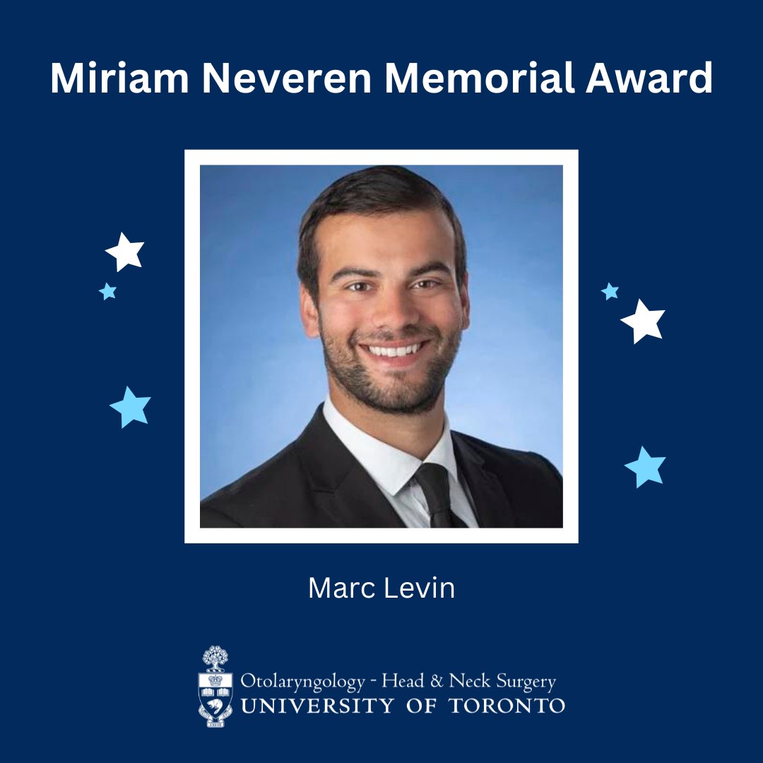 UofT_OHNS's tweet photo. Congratulations to our PGY 3 resident Marc Levin who won the Miriam Neveren Memorial Award! We are all very proud of you. Well Done!ππ
#uoftohns #research #ohns #uoftmed #temertymed https://t.co/H50suEdYqU