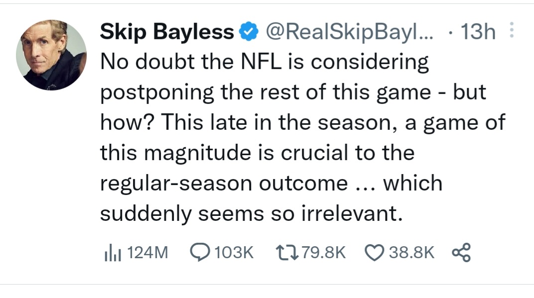 JerryMTolle's tweet photo. This is what got #SkipBayless #hotwater #DamarHamlin #Bills #Bengals #NFL #13HOG https://t.co/RS4oznRu4j https://t.co/jf6YZy9czT