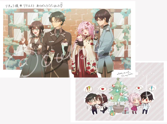 ちょっと時間経ってるけど、最近SKIMAとskebで描かせてもらったものたち美男美女まかせてもらえてとっても楽しかったです 