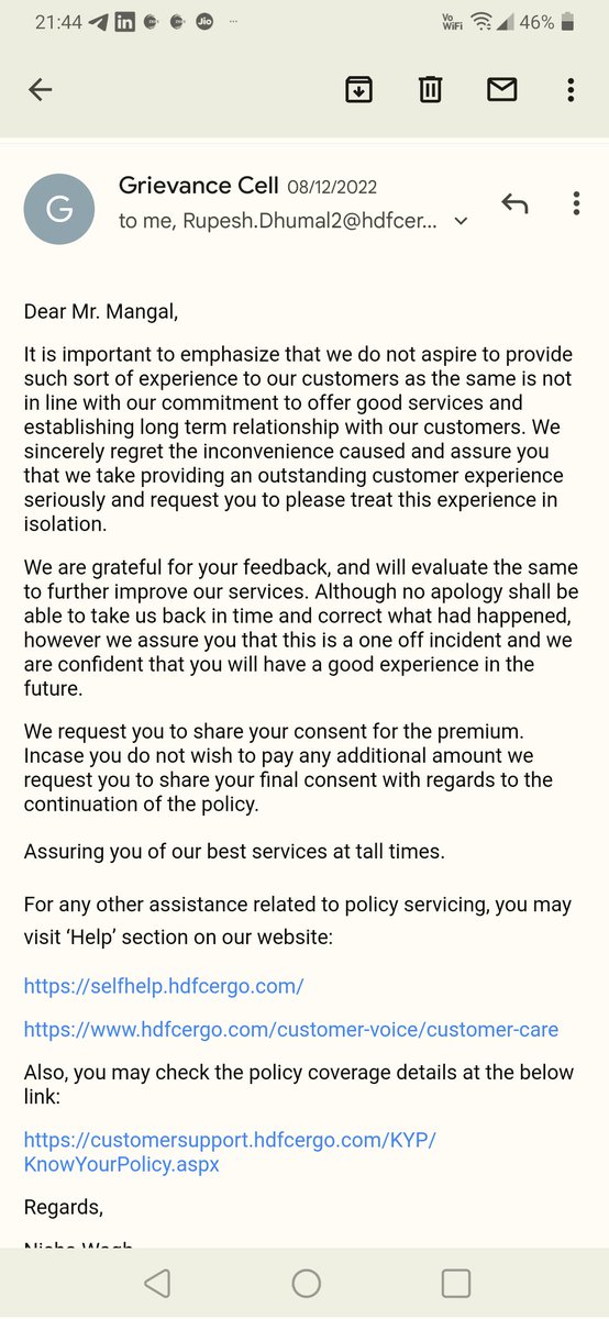 Beware of @HDFCERGOGIC #fraud Thought they r good and did 2 health policies but they cheated Escalation team accepted but did nothing. Level 2 also just said sorry and did nothing @HDFC_Bank #fraudhdfc @jagograhakjago @ConsumerReports also did nothing @IRDA_OFICIAL