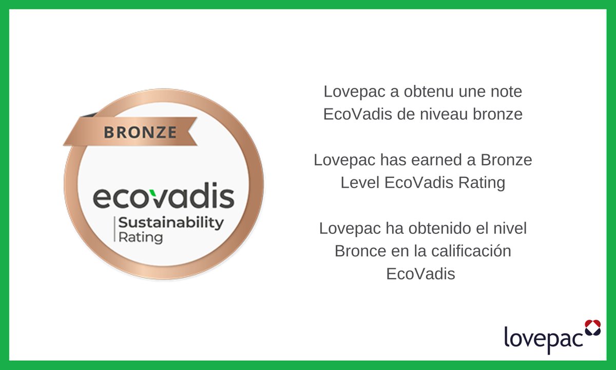 Lovepac fait partie des 50% meilleures entreprises évaluées par EcoVadis. Nous sommes fiers de ce que nous avons accompli jusqu'à présent et continuerons à apporter des changements positifs. Cliquez pour lire le blogue a propos le développement durable: lovepac.com/2023/01/03/dev…