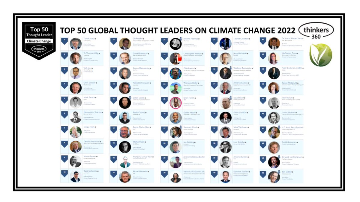 Delighted to sponsor the Top 50 Global on #ClimateChange 2022 from <a href="/thinkers360/">Thinkers360</a>!

lnkd.in/dZTTUZep

<a href="/TomRaftery/">Tom Raftery</a> <a href="/THEnergyNet/">Dr Thomas Hillig • #EUSEW2025 Ambassador</a> <a href="/Viyersays/">Vish Iyer</a> <a href="/Chris_Skinner/">Chris Skinner</a> <a href="/markperera/">Mark Perera</a> <a href="/hsharmaofficial/">Himannshu Sharma</a> <a href="/MargaHoek/">Marga Hoek</a> <a href="/noookophile/">Dennis Sherwood</a> @fairsnape + 

#ESG #Sustainability #Business #Technology #Innovation