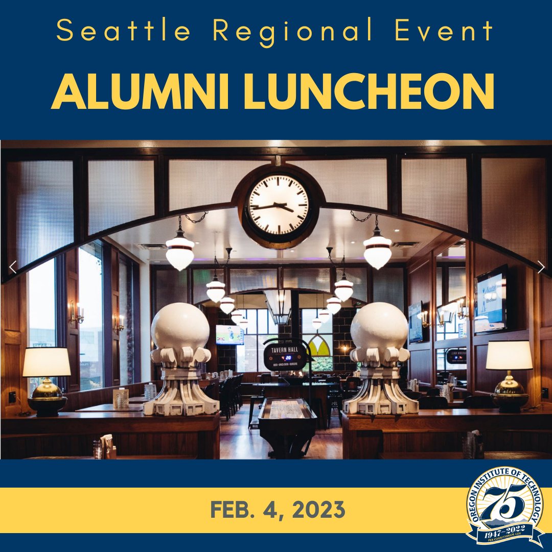 Let’s have lunch in Bellevue, WA on Sat, Feb. 4, 2023. After lunch, cheer on the Hustlin' Owls basketball teams at Northwest University: WBB at 3pm and MBB at 5pm. This pre-game event is open to alumni, parents and guests! 
Register at: alumni.oit.edu/events/seattle… 
Go Owls!
