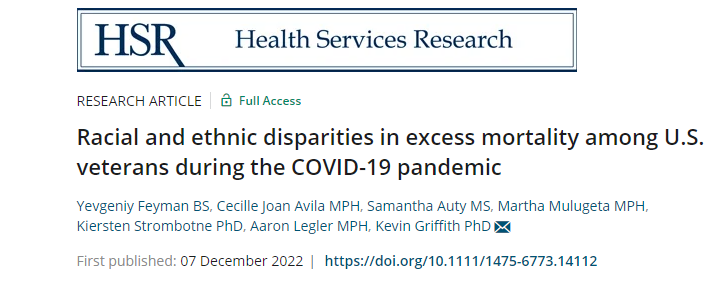 Kevin Griffith (@assumenormality) on Twitter photo 🚨 New paper alert!🚨
"Racial and ethnic disparities in excess mortality among U.S. veterans during the COVID-19 pandemic"
Now out in @HSR_HRET w/ <a href="/Martha_Mulugeta/">Martha Mulugeta</a> @sam_auty <a href="/YFeyman/">Yevgeniy Feyman 🟣</a>
No paywall link: onlinelibrary.wiley.com/share/author/K…
🧵(1/n) 🚨 New paper alert!🚨
"Racial and ethnic disparities in excess mortality among U.S. veterans during the COVID-19 pandemic"
Now out in @HSR_HRET w/ <a href="/Martha_Mulugeta/">Martha Mulugeta</a> @sam_auty <a href="/YFeyman/">Yevgeniy Feyman 🟣</a>
No paywall link: onlinelibrary.wiley.com/share/author/K…
🧵(1/n)