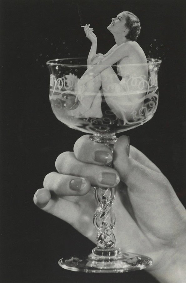 woman in champagne glass by howard s. redell, 1930.